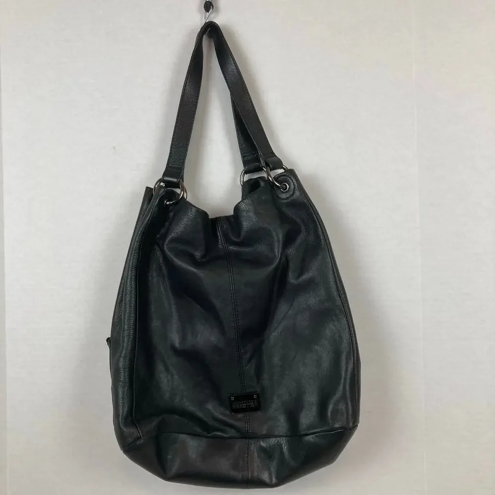 Kenneth Cole Reaction Slouchy Leather Shoulder Bag Zip Black Hobo Y2K Chic Urban